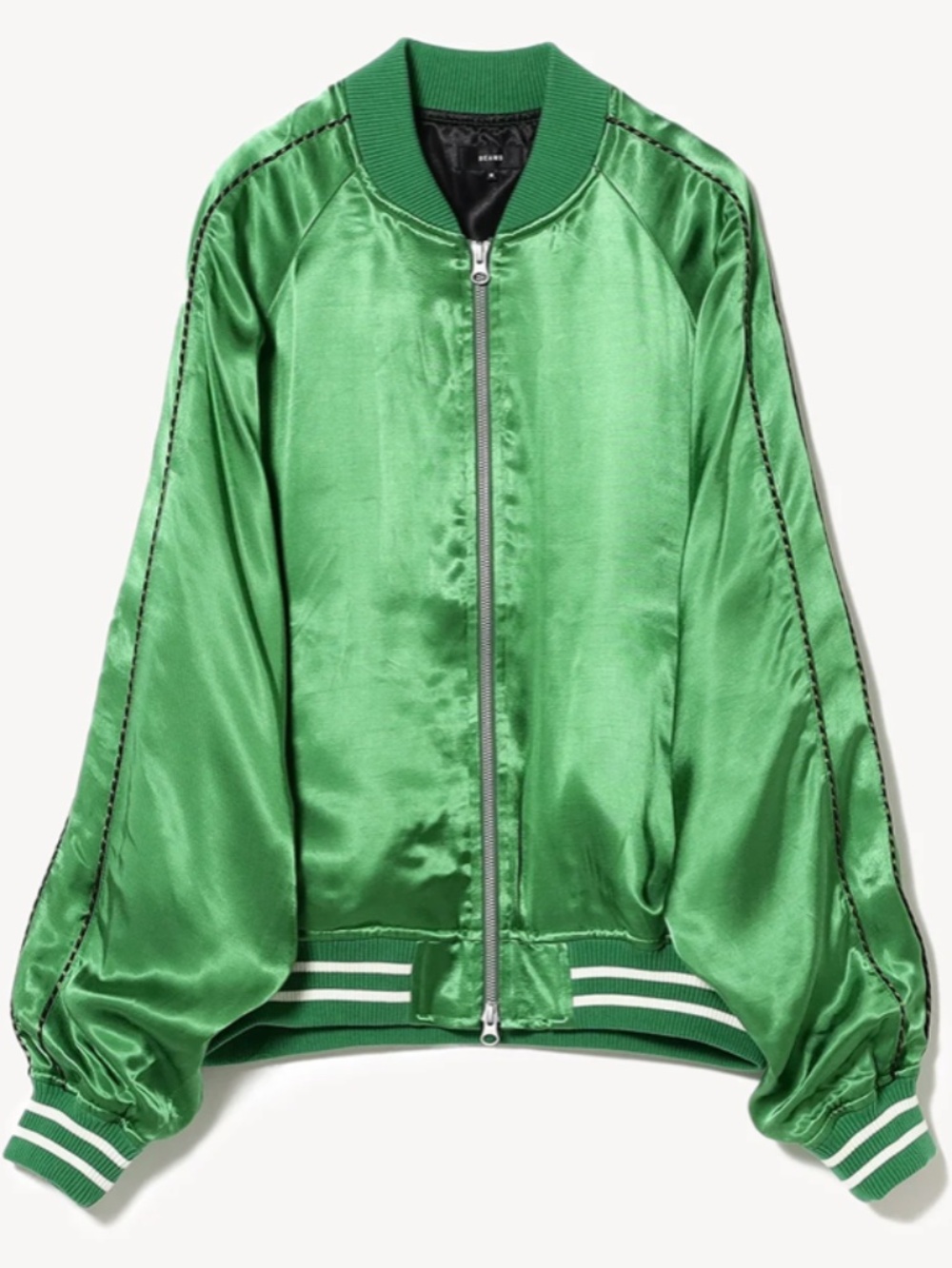 BEAMS Green Satin Bomber Jacket – Size Small | NWT